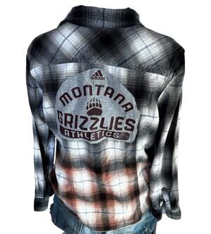 University Montana Grizzlies Plaid Flannel Shirt MEDIUM Oversized Griz Football